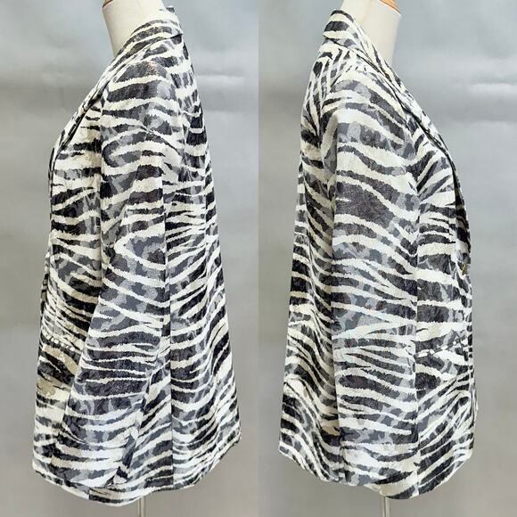 Caché Jacquard Blazer Size 10 Metallic Zebra Floral Print Longline Vintage Y2k - Picture 6 of 16
